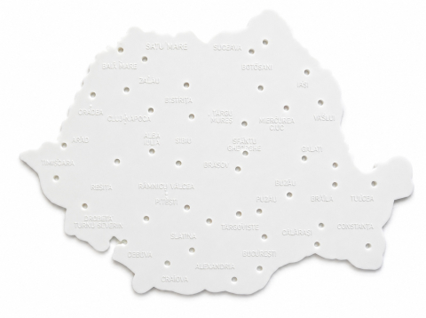 PAPETARIE & BIROTICA - Sablon educativ harta Romaniei alb, 21 x 15 cm, plastic rezistent, cu marcaje pentru resedintele de judet, reutilizabil, pentru scoala si gradinita, 1 buc