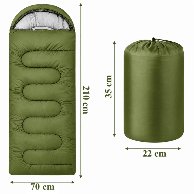 Sac de dormit verde 210 x 70 cm,captusit, gluga, fermoar lateral, husa transport inclusa [4]