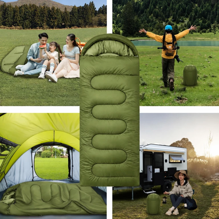 Sac de dormit verde 210 x 70 cm,captusit, gluga, fermoar lateral, husa transport inclusa [3]