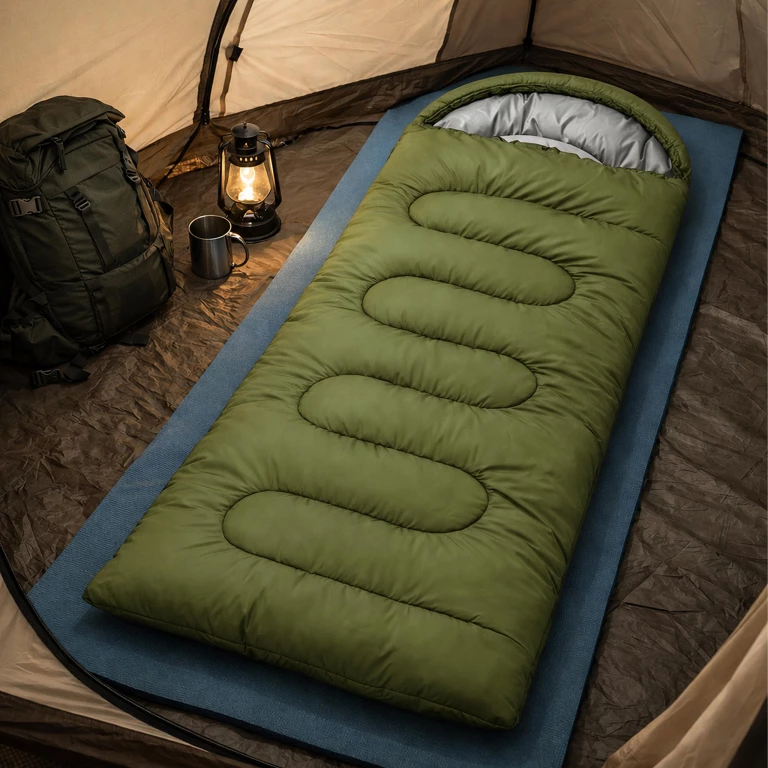 Sac de dormit verde 210 x 70 cm,captusit, gluga, fermoar lateral, husa transport inclusa [1]