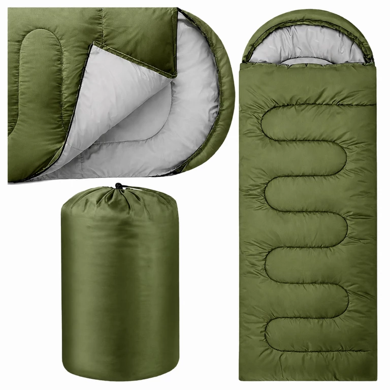 SPORT ȘI ACTIVITĂȚI - Sac de dormit verde 210 x 70 cm,captusit, gluga, fermoar lateral, husa transport inclusa