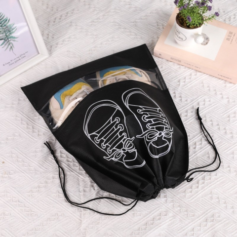 Sac pentru depozitare incaltaminte, material textil, protectie anti-praf, reutilizabil, compatibil masina de spalat, 27 x 36 cm, negru [6]