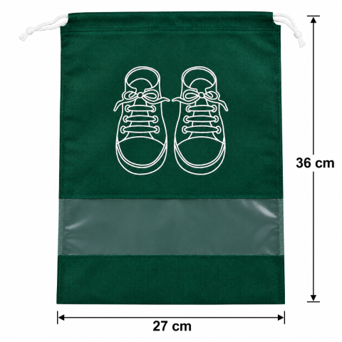 Sac verde 36 x 27 cm pentru depozitare incaltaminte, cu snur si fereastra transparenta [2]