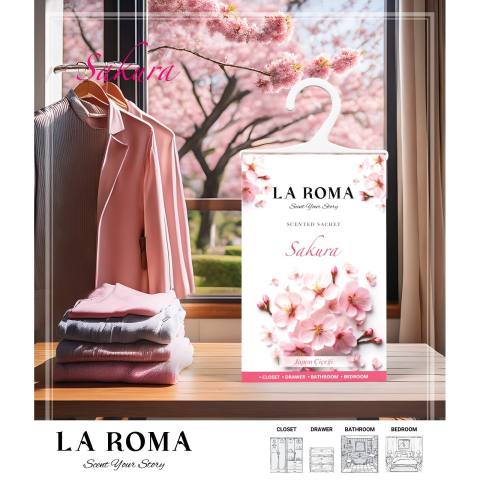 Saculet parfumat Sakura (Flori de cires), 1 bucata, aroma florala delicata si proaspata, ideal pentru dulap, sertar, bagaj sau masina [1]
