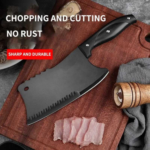 Satar bucatarie tip japonez lama lata din otel inoxidabil, maner ergonomic antialunecare, pentru carne peste legume, 29 cm, negru [16]