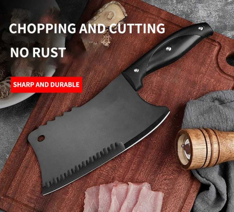 Satar bucatarie tip japonez lama lata din otel inoxidabil, maner ergonomic antialunecare, pentru carne peste legume, 29 cm, negru [7]