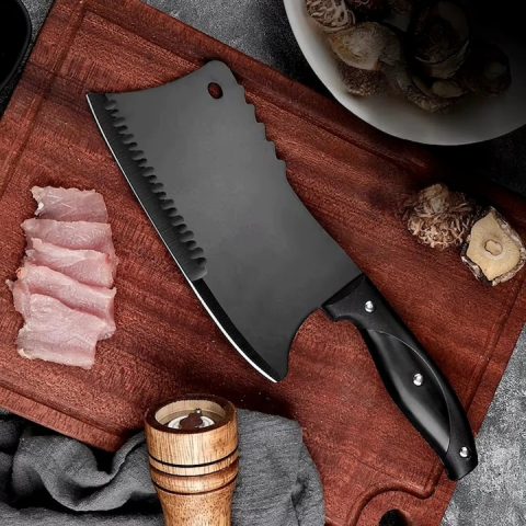 Satar bucatarie tip japonez lama lata din otel inoxidabil, maner ergonomic antialunecare, pentru carne peste legume, 29 cm, negru [2]