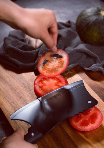 Satar bucatarie tip japonez lama lata din otel inoxidabil, maner ergonomic antialunecare, pentru carne peste legume, 29 cm, negru [5]