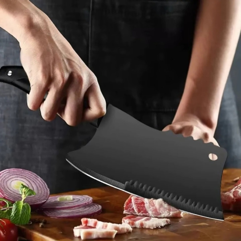 Satar bucatarie tip japonez lama lata din otel inoxidabil, maner ergonomic antialunecare, pentru carne peste legume, 29 cm, negru [6]