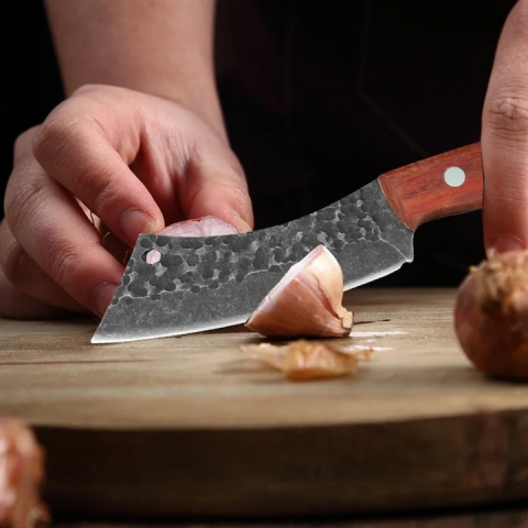 Satar de bucatarie, otel inoxidabil, maner ergonomic, 22 cm, husa, maro [2]