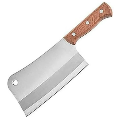 Satar profesional maro-argintiu 38 cm, lama 17 cm, latime 8-9 cm, grosime 3 mm, 330 g, otel inoxidabil, maner din lemn cu nituri [1]
