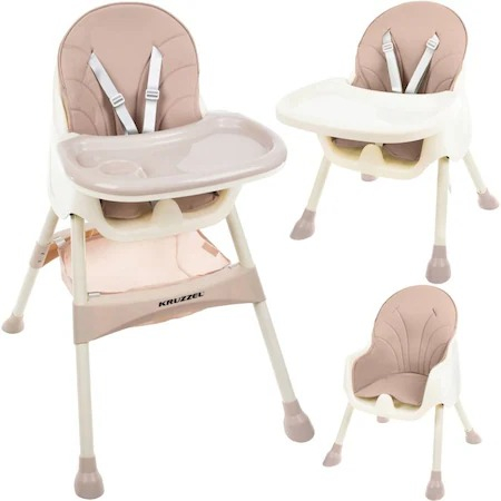 Crestere copil - Scaun de masa Kruzzel multifunctional 3in1,greutate maxima 20 kg,varsta +6 luni - Roz