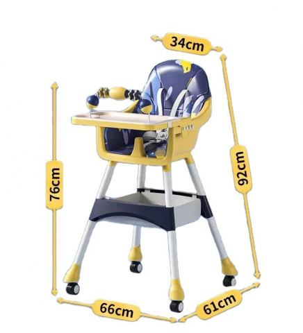 Scaun de masa pentru copii 5in1, roti detasabile, spatar ajustabil, picioare reglabile, functie de balansoar, cos depozitare - Albastru [4]