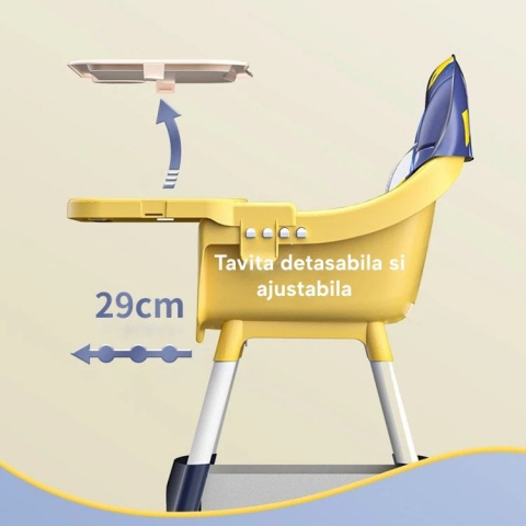 Scaun de masa pentru copii 5in1, roti detasabile, spatar ajustabil, picioare reglabile, functie de balansoar, cos depozitare - Albastru [8]