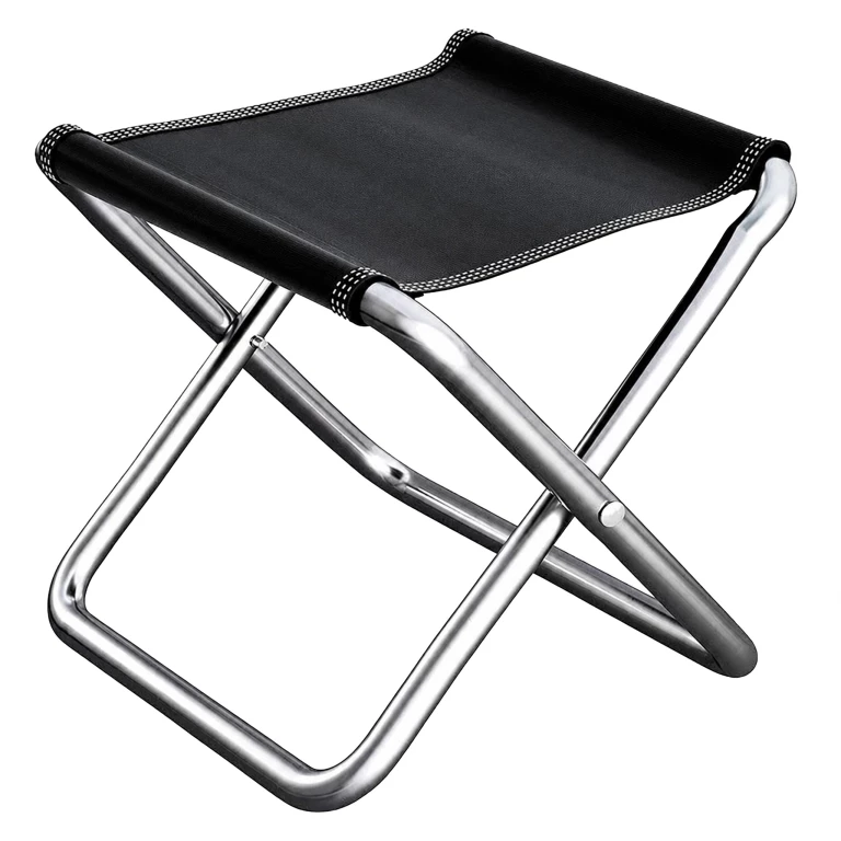 SPORT ȘI ACTIVITĂȚI - Scaun pliabil negru, 25 x 20 x 25 cm, cadru din otel argintiu, sezut textil, compact si portabil pentru camping, pescuit, drumetii si gradina