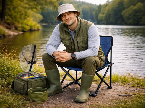 Scaun pliabil pentru pescuit si camping, cu husa transport, fotoliu pliabil confortabil, cadru metalic, albastru, 69x43x43 cm [13]