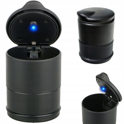 Alte gadgeturi auto - Scrumiera auto universala cu LED, 7 x 9 cm, neagra – design elegant, iluminare automata si functionalitate moderna pentru orice masina