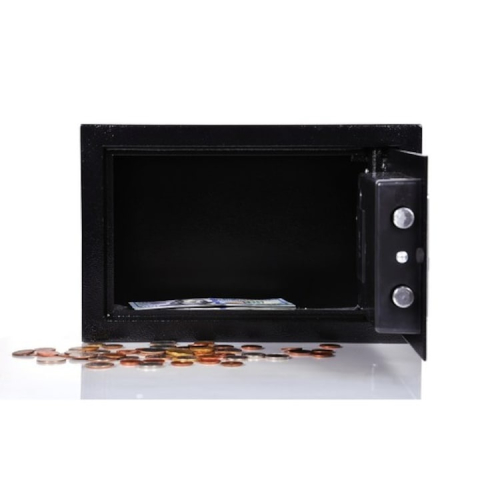 Seif metalic antiefractie cu inchidere digitala si cheie de siguranta, capacitate 10L, otel rezistent, montaj pe perete, negru elegant [3]