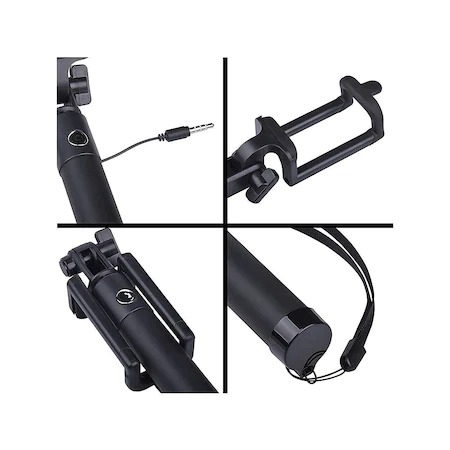 Selfie stick cu cablu jack,ajustabil pana la 71 cm - Negru [2]