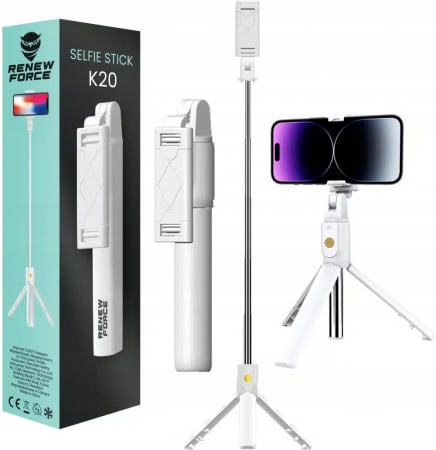 Selfie stickuri - Selfie stick cu telecomanda control, model K20 - Alb