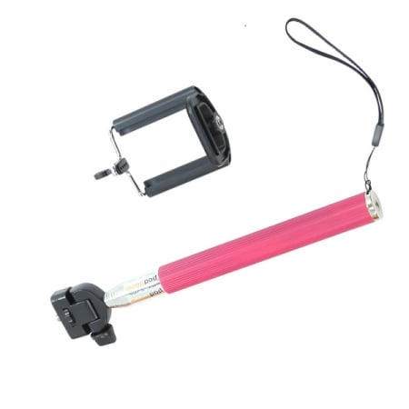 Selfie stickuri - Brat telescopic cu filet universal 1/4 si suport reglabil pentru telefon - Roz