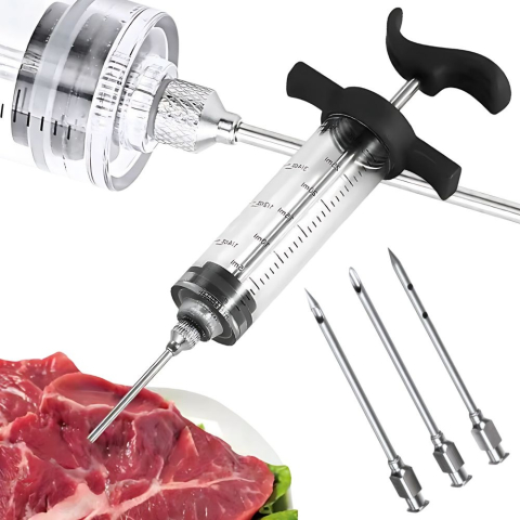 Seringa injectare carne 50 ml pentru marinare, injector marinada cu 3 ace, dozare precisa, inox si plastic [3]