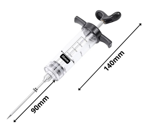 Seringa injectare carne 50 ml pentru marinare, injector marinada cu 3 ace, dozare precisa, inox si plastic [4]