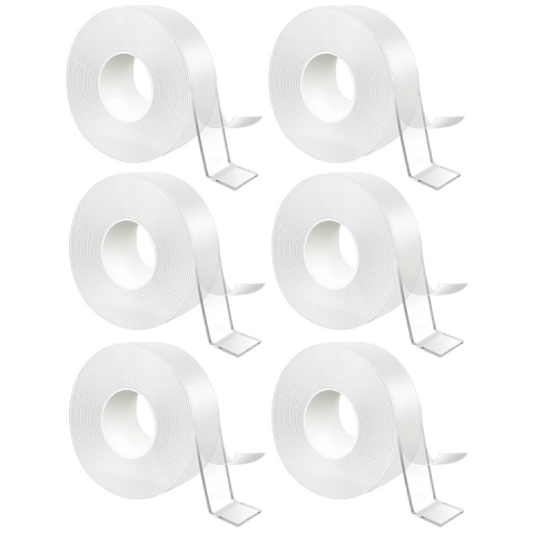 Set 10 benzi dublu adezive transparente, 5 metri pe rola, siliconice, rezistente la apa, reutilizabile, adeziv puternic, aplicabile pe diverse suprafete [9]