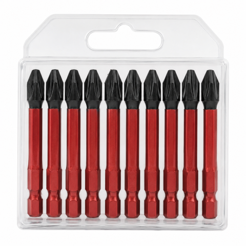 CASA & GRADINA - Set 10 biti PH2 rosu-negru 50 mm, torsiune, prindere HEX 1/4", otel pentru scule