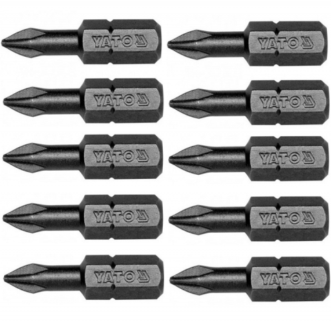 Surubelnite si biti - Set 10 biti profesionali Yato 1/4", 25mm, cap PH1, HRC 58-62, realizat din otel forjat, cu acoperire anticoroziva