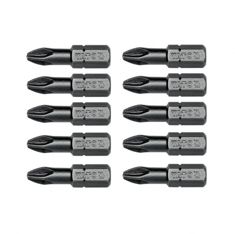 Surubelnite si biti - Set 10 biti profesionali Yato 1/4", 25mm, cap PZ2, HRC 58-62, realizat din otel forjat, cu acoperire anticoroziva