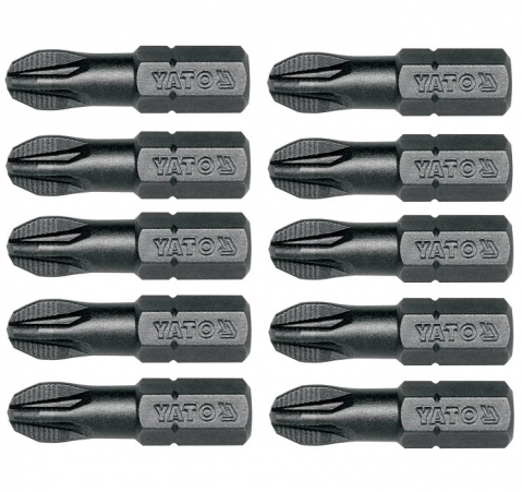 Surubelnite si biti - Set 10 biti profesionali Yato 1/4", 25mm, cap PZ3, HRC 58-62, realizat din otel forjat, cu acoperire anticoroziva