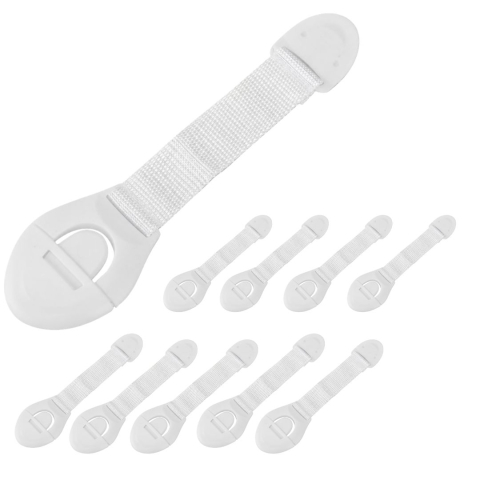 MAMA ȘI COPILUL - Set 10 blocatoare pentru siguranta copiilor, incuietori flexibile pentru mobilier si electrocasnice, 20 cm, alb, adeziv inclus