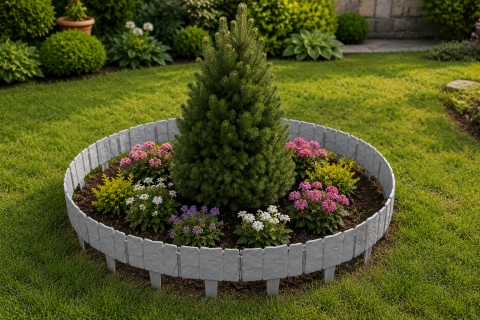 CASA & GRADINA - Set 10 borduri decorative pentru gradina, imitatie piatra, modulare, fixare in sol, 25 x 23 cm fiecare, gri