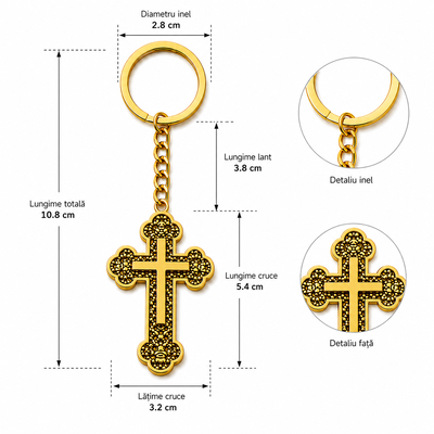 Set 10 brelocuri aurii 10,8 cm cu cruce 5,4 x 3,2 cm, breloc crestin filigranat din aliaj metalic pentru femei si barbati sau marturii botez [1]