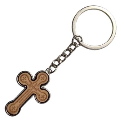 Set 10 brelocuri crestine bej-argintiu 9,3 cm, cruce 3,5 x 2,6 cm, grosime 4 mm, inel 3,4 cm, pentru port chei barbati si femei sau marturii botez [3]