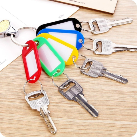 Set 10 brelocuri pentru identificare chei, etichete reinscriptibile, 10 culori diferite, inel metalic, plastic rezistent [3]