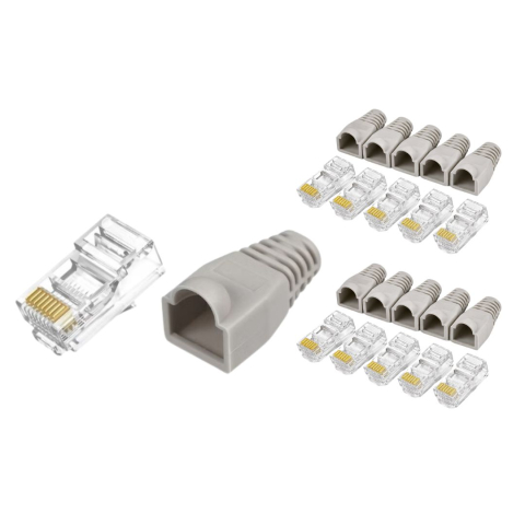 CASA & GRADINA - Set 10 bucati conectori retea RJ45 Cat6e ecranati EZ pass through cu pini placati cu aur si 10 bucati mansoane protectie RJ45 pentru cablu UTP sau FTP