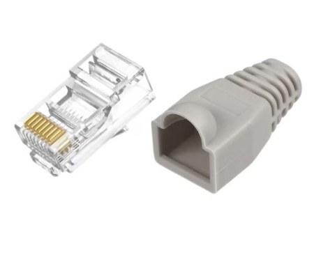 Set 10 bucati conectori retea RJ45 Cat6e ecranati EZ pass through cu pini placati cu aur si 10 bucati mansoane protectie RJ45 pentru cablu UTP sau FTP [10]