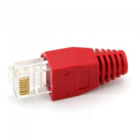 Set 10 bucati manson de protectie pentru mufe internet, RJ 45, rosu [1]