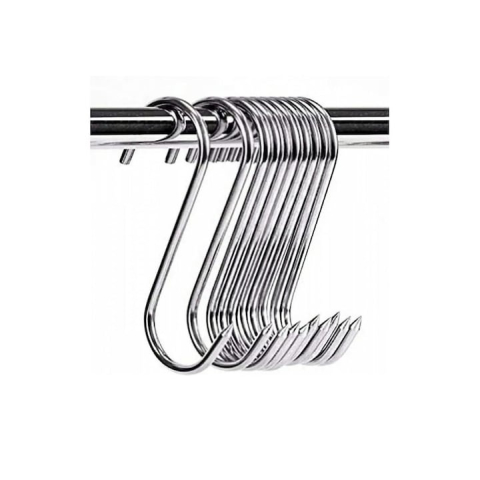 Set 10 carlige inox pentru afumatoare, argintii 13.5 cm, grosime 2.8 mm, tip S reutilizabil cu varf ascutit, pentru carne, macelarie, uscare si maturare [3]