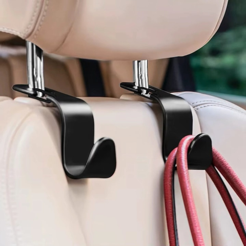 Set 10 carlige pentru tetiera auto, negru, 12.7 x 6.8 cm, suport pentru pungi, genti, haine si accesorii, montaj rapid, rezistenta ridicata [3]
