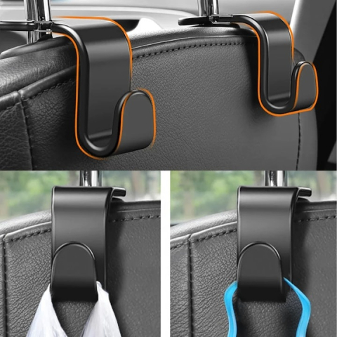 Set 10 carlige pentru tetiera auto, negru, 12.7 x 6.8 cm, suport pentru pungi, genti, haine si accesorii, montaj rapid, rezistenta ridicata [7]