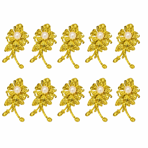 CASA & GRADINA - Set 10 cleme de par aurii 5 x 2 cm, model floral metalizat, accesorii elegante pentru coafuri, prindere rezistenta
