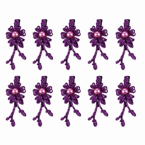 CASA & GRADINA - Set 10 cleme de par mov 5 x 2 cm, model floral metalizat, design floral elegant, accesorii pentru coafuri feminine