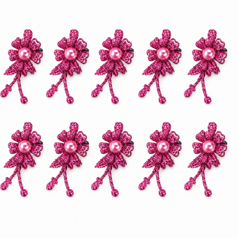 CASA & GRADINA - Set 10 cleme de par roz 5 x 2 cm, model floral metalizat, accesorii decorative pentru coafuri, fixare confortabila