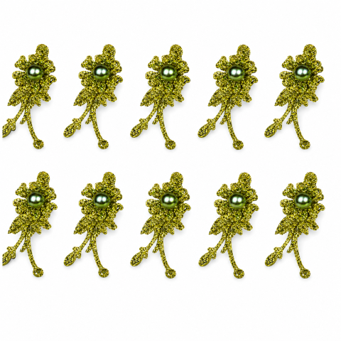 CASA & GRADINA - Set 10 cleme de par verzi 5 x 2 cm, model floral metalizat, accesorii moderne pentru par, fixare ferma si confortabila