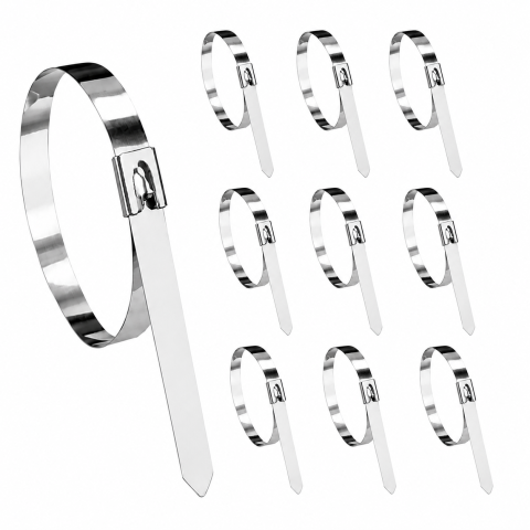 CASA & GRADINA - Set 10 coliere metalice inox 200 mm, bride autoblocante pentru cabluri, tevi si furtunuri