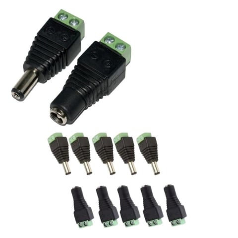 CASA & GRADINA - Set 10 conectori alimentare CCTV DC 2.1/5.5 mm cu surub, 5 mufe mama si 5 mufe tata pentru camere supraveghere, DVR si benzi LED