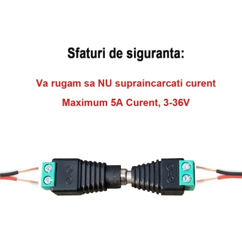 Set 10 conectori alimentare CCTV DC 2.1/5.5 mm cu surub, 5 mufe mama si 5 mufe tata pentru camere supraveghere, DVR si benzi LED [5]